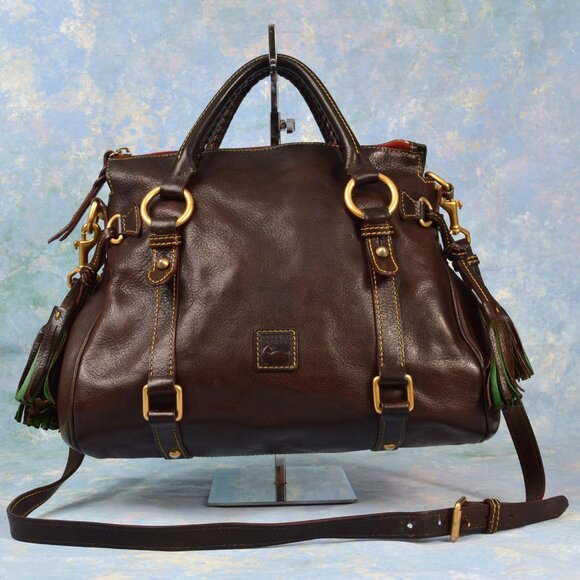 Dooney & Bourke Italian Florentine Leather Satchel Brown Crossbody - Picture 9 of 15